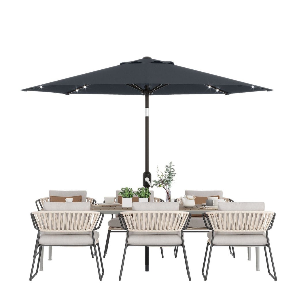 Garvee 10' Solar Patio Umbrella with 40 LED Lights, Outdoor Market Umbrella with Auto-Tilt Crank & Weather-Resistant Canopy, Grey