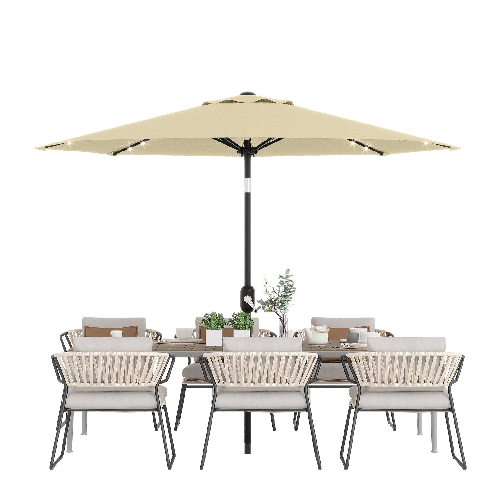 Garvee 10 ft Solar Patio Umbrella with 40 LED Lights, Beige Outdoor Market Umbrella with Auto-Tilt Crank & Weather-Resistant Canopy