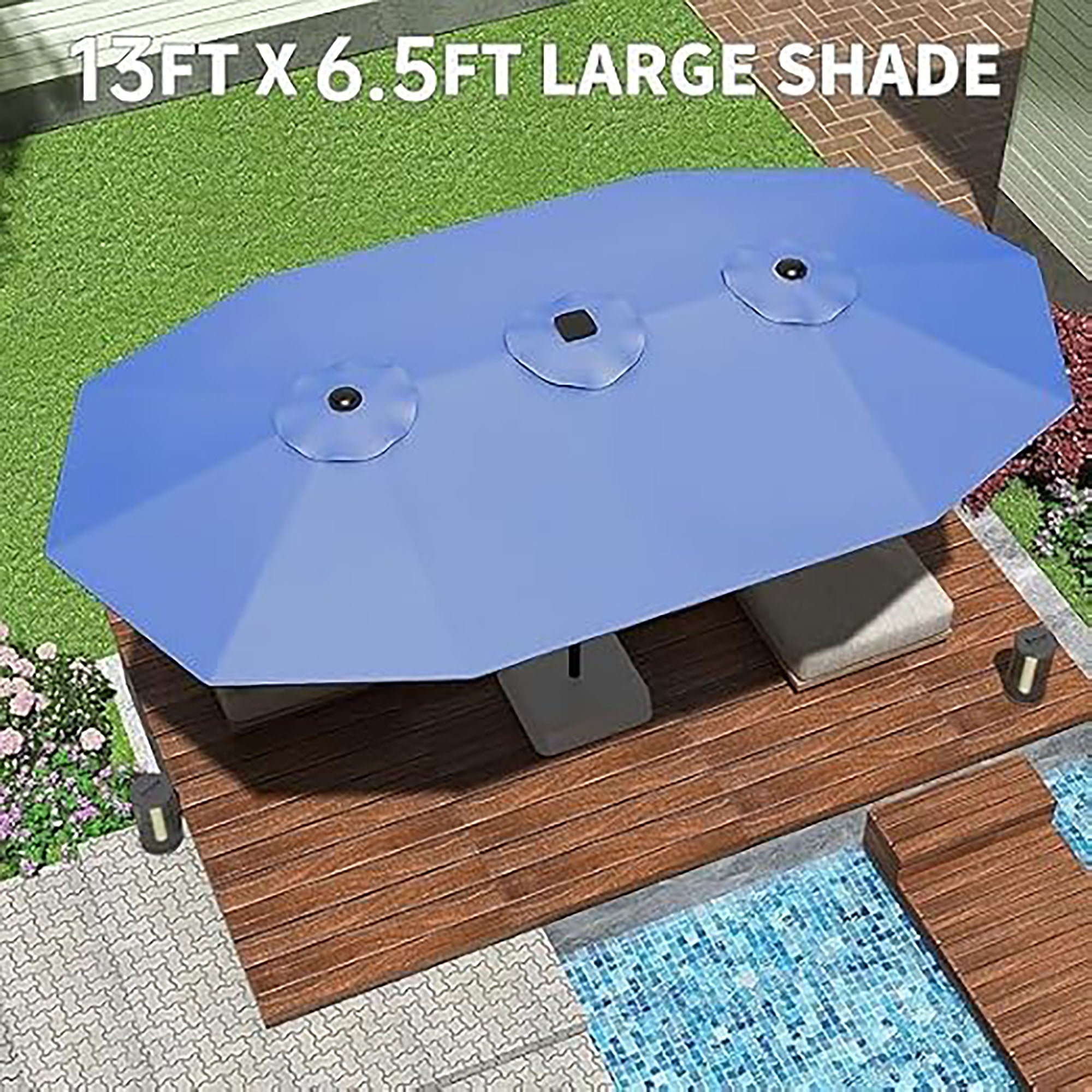 Garvee 13' Double-Sided Umbrella, Outdoor Patio Umbrellas, Rectangle Market Umbrella with Crank Handle, Large Patio Umbrell for Poolside Backyard, Navy Blue