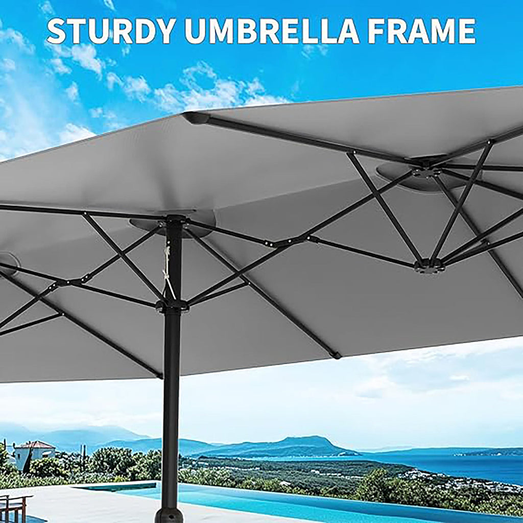 Garvee 15' Large Patio Umbrella with Base, Outdoor Double-Sided Rectangle Market Umbrella Outside Umbrellas for Poolside Lawn Backyard, Grey