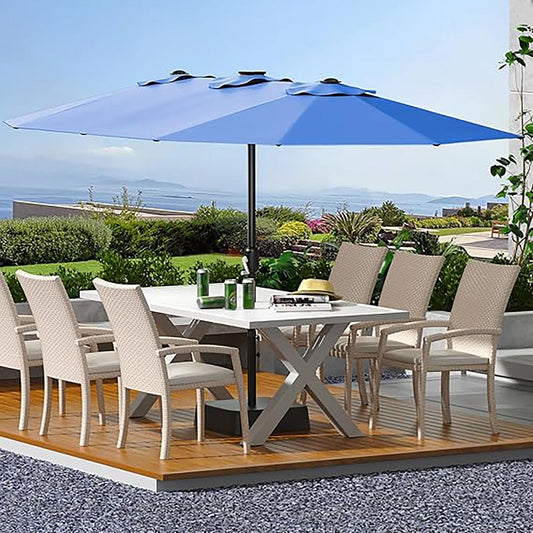 Garvee 15' Large Patio Umbrella with Base, Outdoor Double-Sided Rectangle Market Umbrella Outside Umbrellas for Poolside Lawn Backyard, Navy Blue