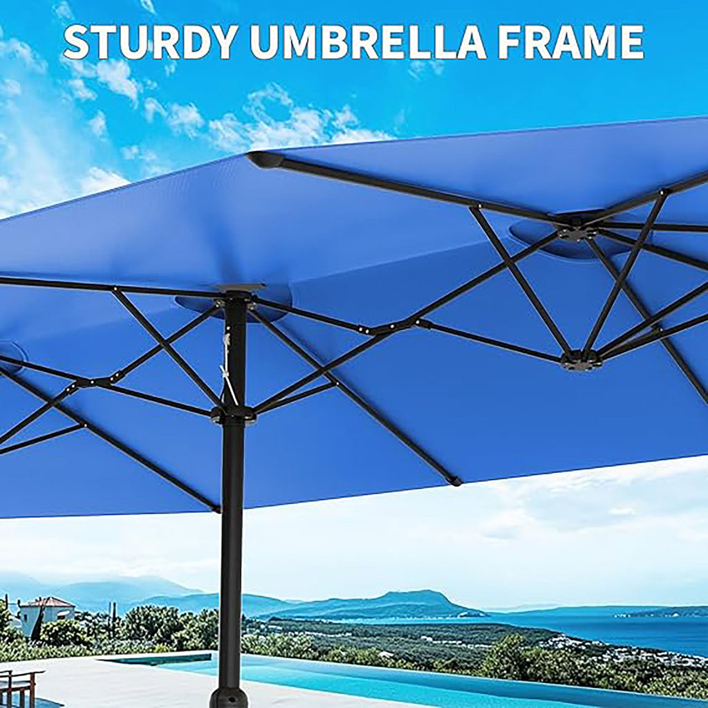 Garvee 15' Large Patio Umbrella with Base, Outdoor Double-Sided Rectangle Market Umbrella Outside Umbrellas for Poolside Lawn Backyard, Navy Blue