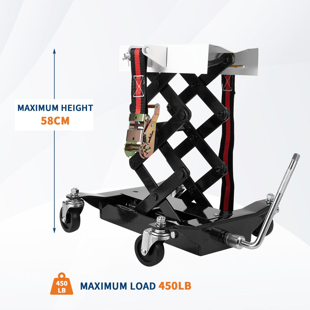 Garvee 450lbs Low Profile Transmission Jack, 7-23 Inch Adjustable Height, Heavy-Duty Car Lift Jack with Safety Straps and 4 Wheels for Home Garage Auto Repair, Black
