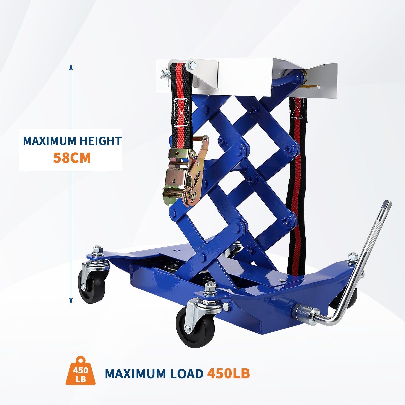 Garvee Low Profile Transmission Jack, 450 Lbs, 7-23 Inch, Heavy Duty High Lift Car Lift Jack with Safety Straps, 4 Wheels, Auto Repair Lifting Jack for Home Garage, Blue