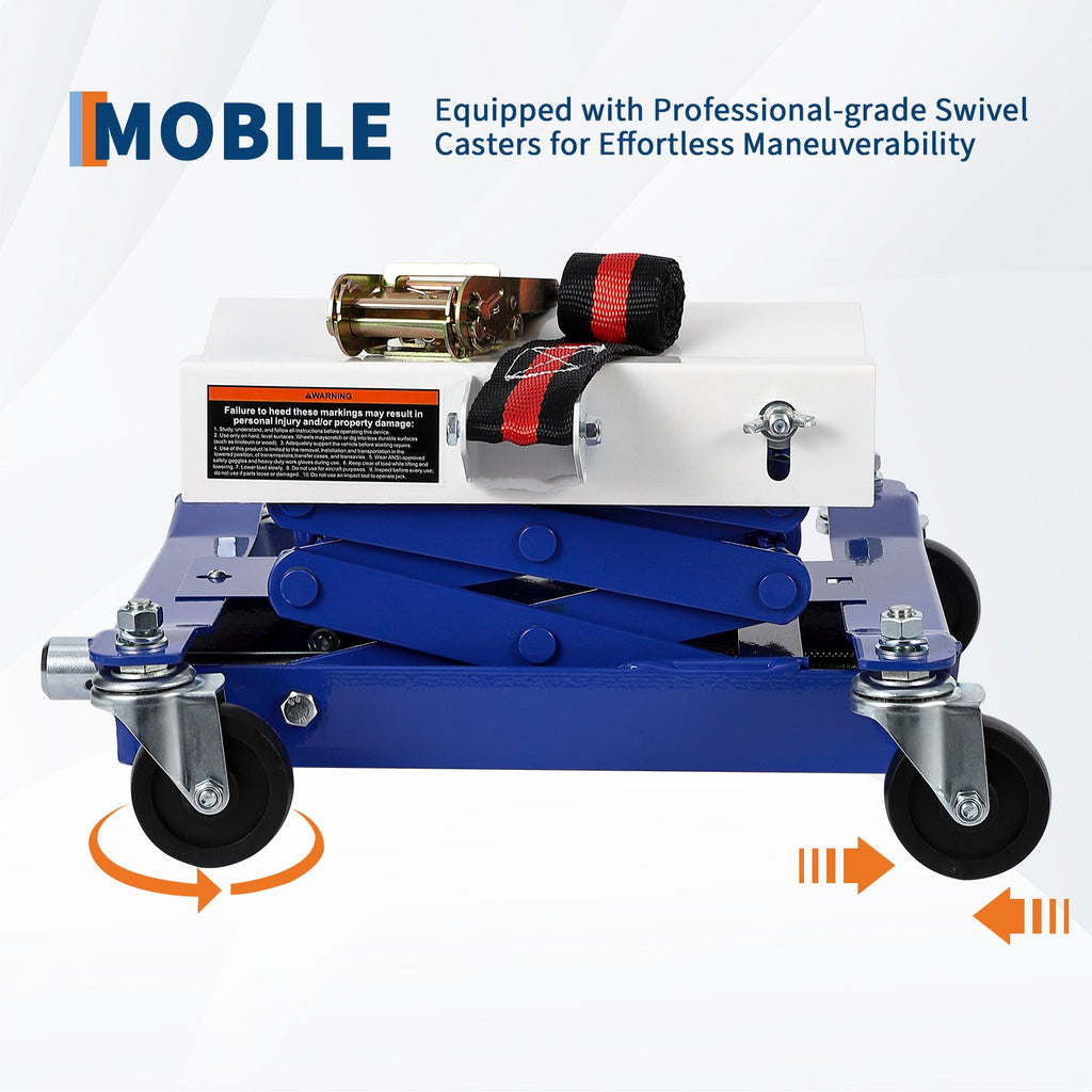 Garvee Low Profile Transmission Jack, 450 Lbs, 7-23 Inch, Heavy Duty High Lift Car Lift Jack with Safety Straps, 4 Wheels, Auto Repair Lifting Jack for Home Garage, Blue