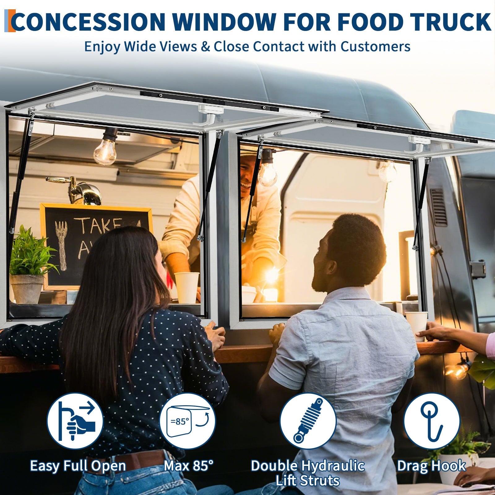 Garvee 36x36 Inch Concession Window for Food Trucks & Stands, 85° Weatherproof Awning Door with Dual-Point Lock, Heavy-Duty Aluminum Frame Service Window (Glass Not Included)