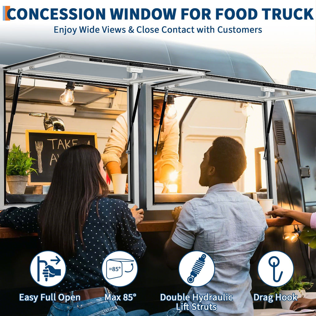 Garvee 60x36 Inch Concession Window for Food Trucks & Stands-85° Weatherproof Awning Door with Dual-Point Lock, Heavy-Duty Aluminum Frame Service Window (Glass Not Included)