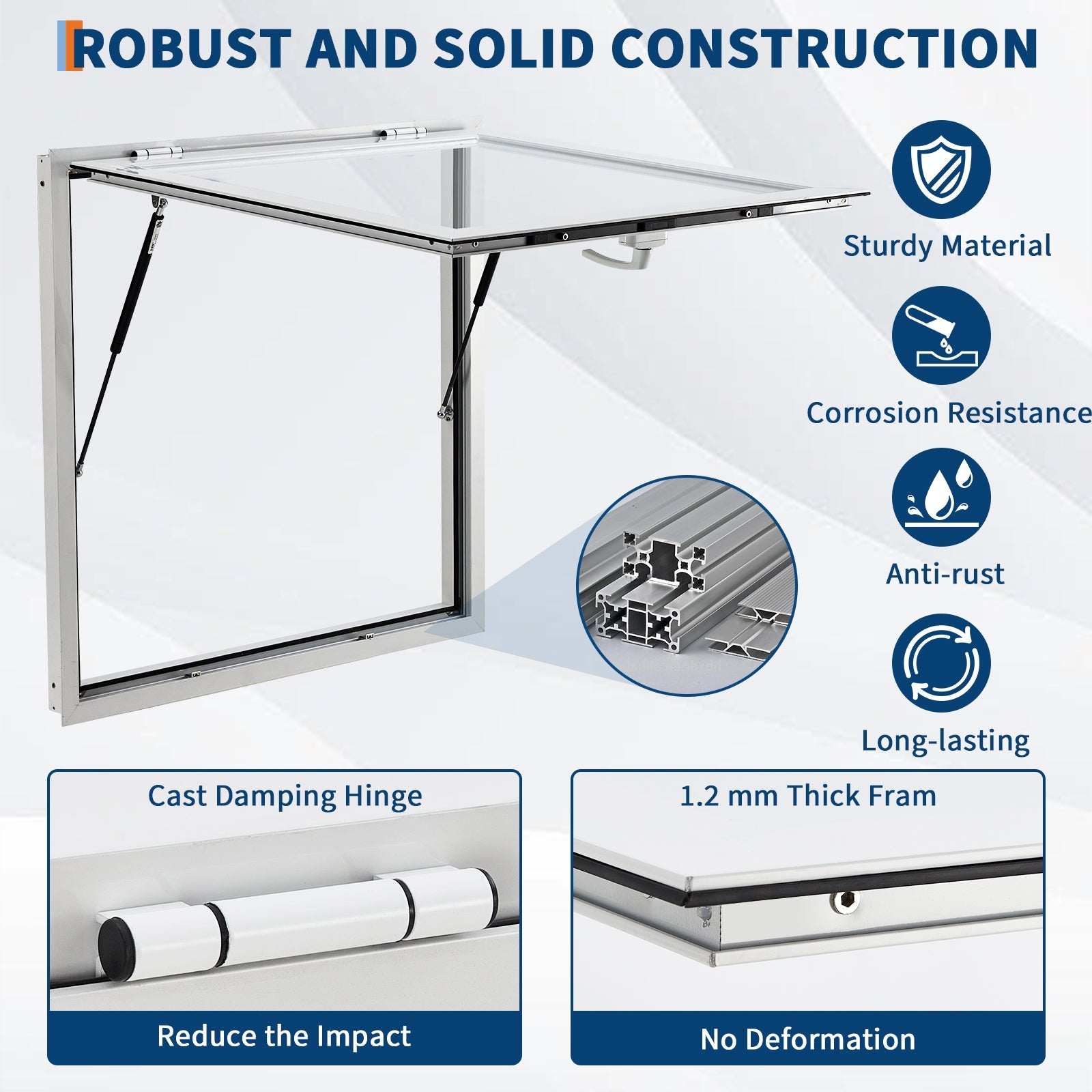 Garvee 48x36 Inch Concession Window for Food Trucks & Stands-85° Weatherproof Awning Door with Dual-Point Lock, Heavy-Duty Aluminum Frame Service Window (Glass Not Included)