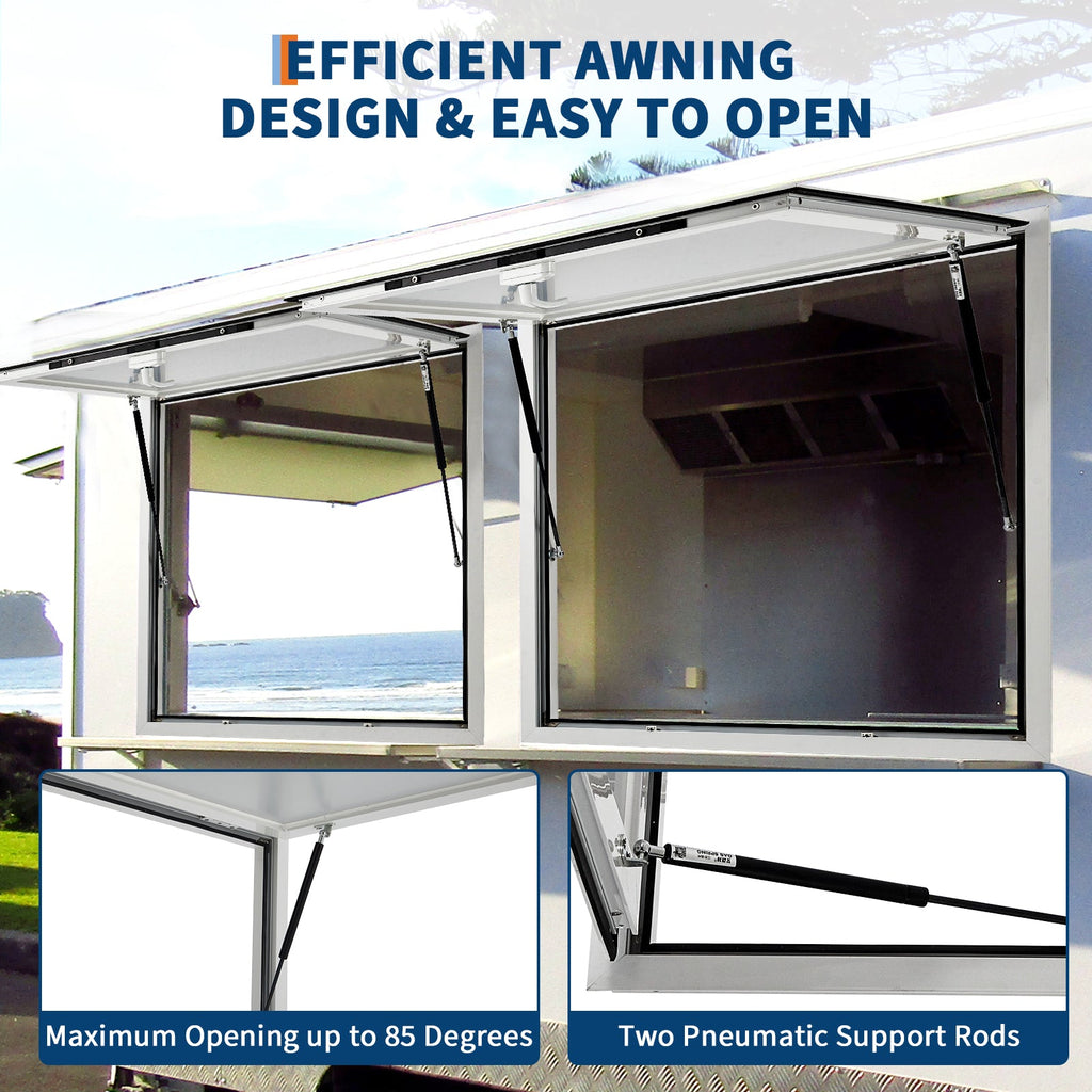 Garvee Concession Window for Food Trucks & Stands-36 x 24Inch,85° Weatherproof Awning Door with Dual-Point Lock | Heavy-Duty Aluminum Frame Service Window (Glass Not Included)