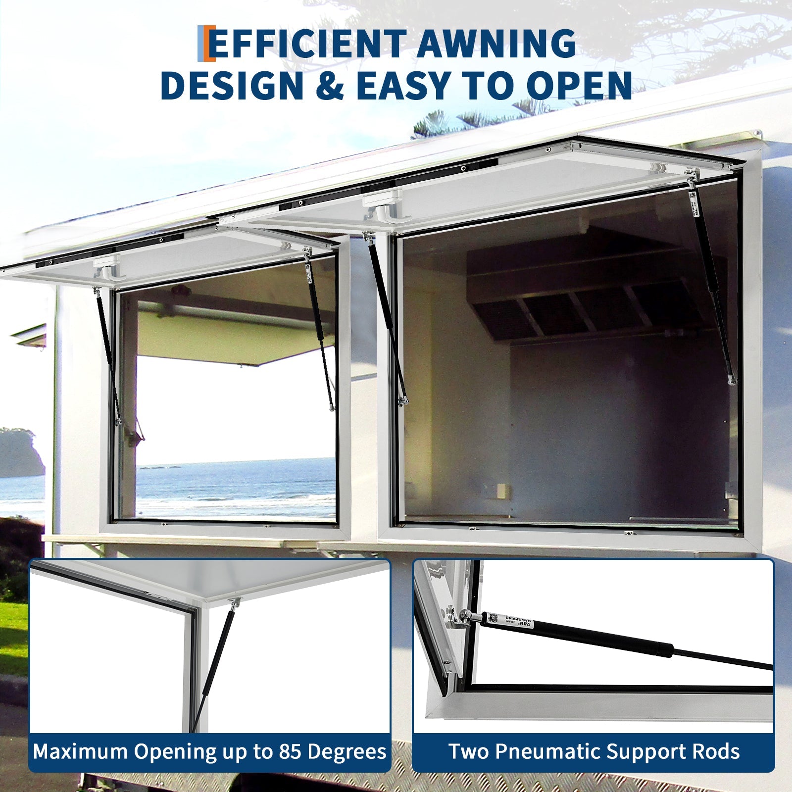 Garvee Concession Window for Food Trucks & Stands-36 x 24Inch,85° Weatherproof Awning Door with Dual-Point Lock | Heavy-Duty Aluminum Frame Service Window (Glass Not Included)