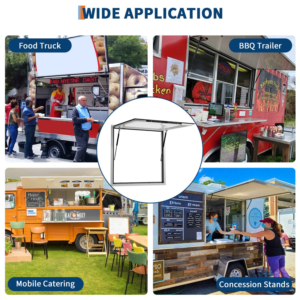 Garvee Concession Window for Food Trucks & Stands-36 x 24Inch,85° Weatherproof Awning Door with Dual-Point Lock | Heavy-Duty Aluminum Frame Service Window (Glass Not Included)