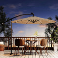 Garvee 10 ft Solar LED Cantilever Patio Umbrella, Offset Outdoor Umbrella with Crank Lift, Tilt Adjustment, 32 LED Lights, UV Protection, Tan