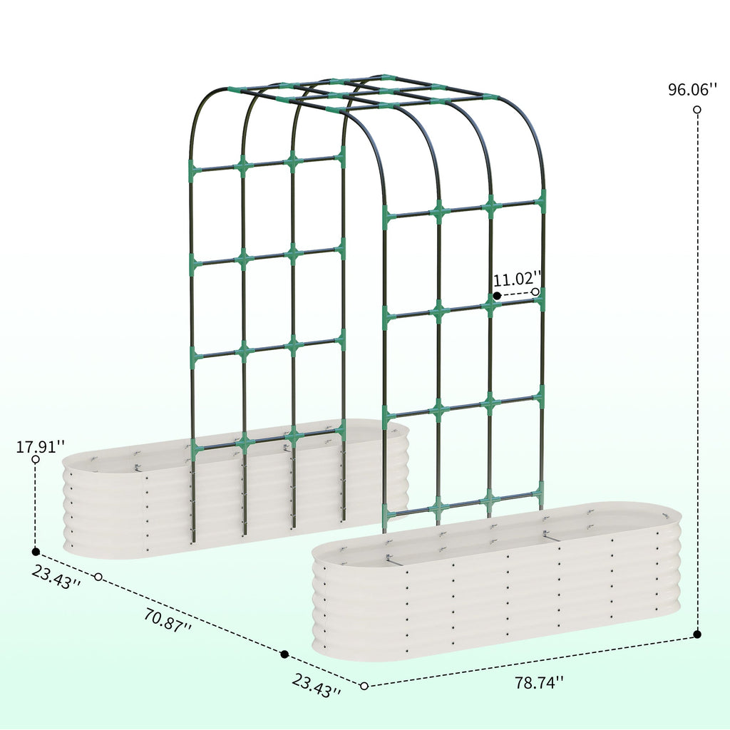 Garvee Galvanized Raised Garden Bed with 96" Vertical Arch Trellis - Rust-Resistant, Expandable Trellis - Steel, Plant Clips, Drainage Netting - Outdoor Garden, Patio, Beige