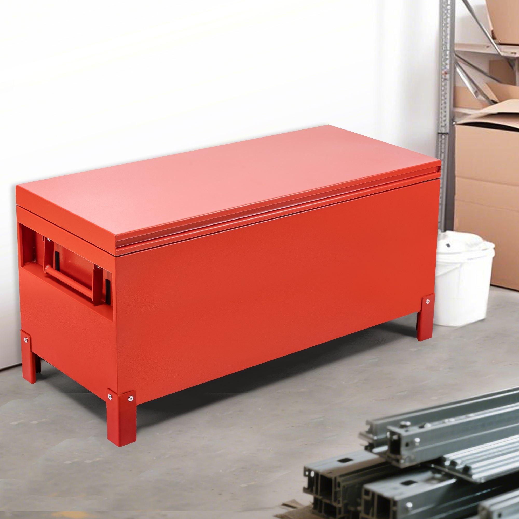 Garvee Jobsite Tool Box, Jobsite Tool Chest Storage Cabinet Industrial Grade, Aluminum, Burgundy Red, 36x15 Inch
