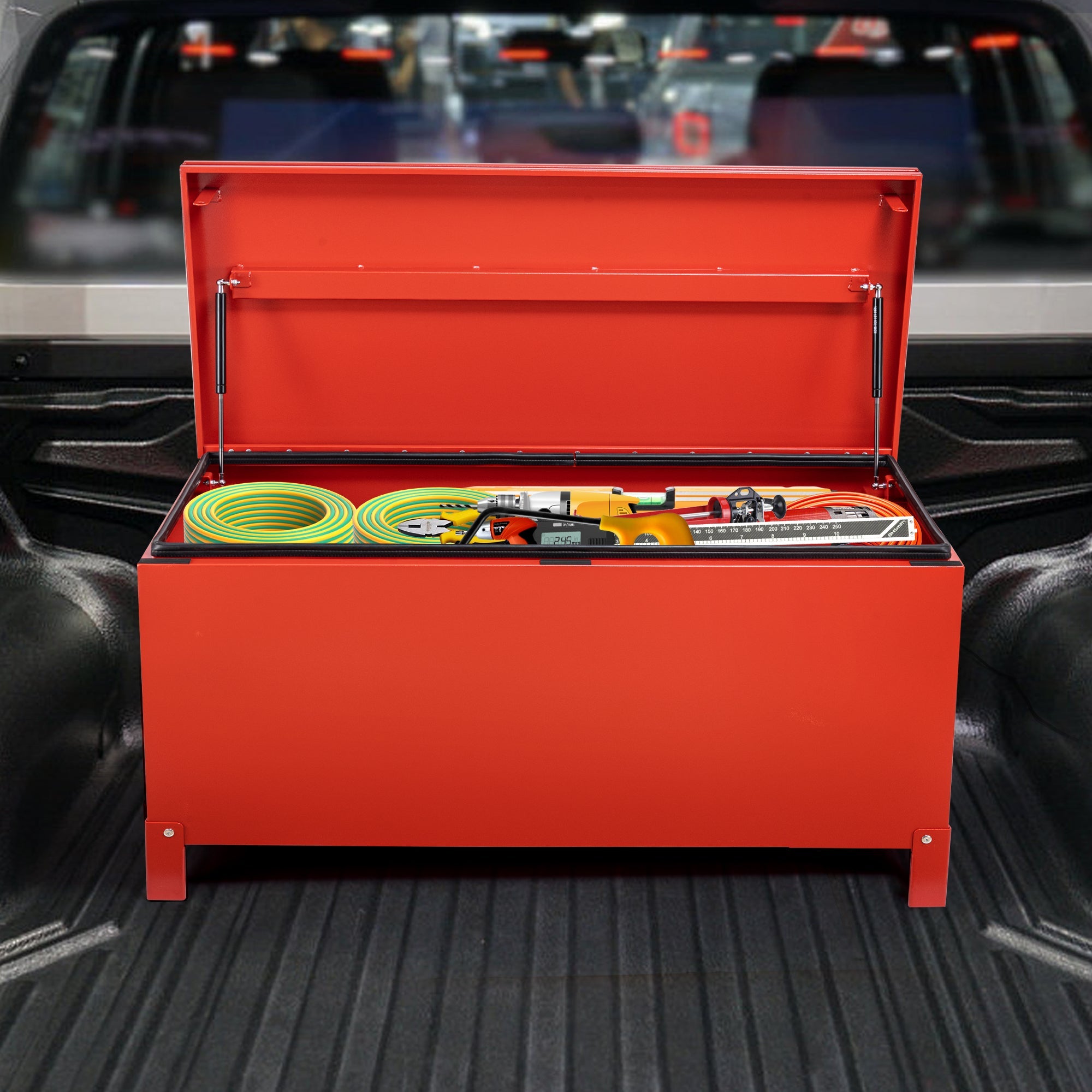 Garvee 60x24 Inch Jobsite Tool Box, Jobsite Tool Chest Storage Cabinet Industrial Grade, Aluminum, Burgundy Red,