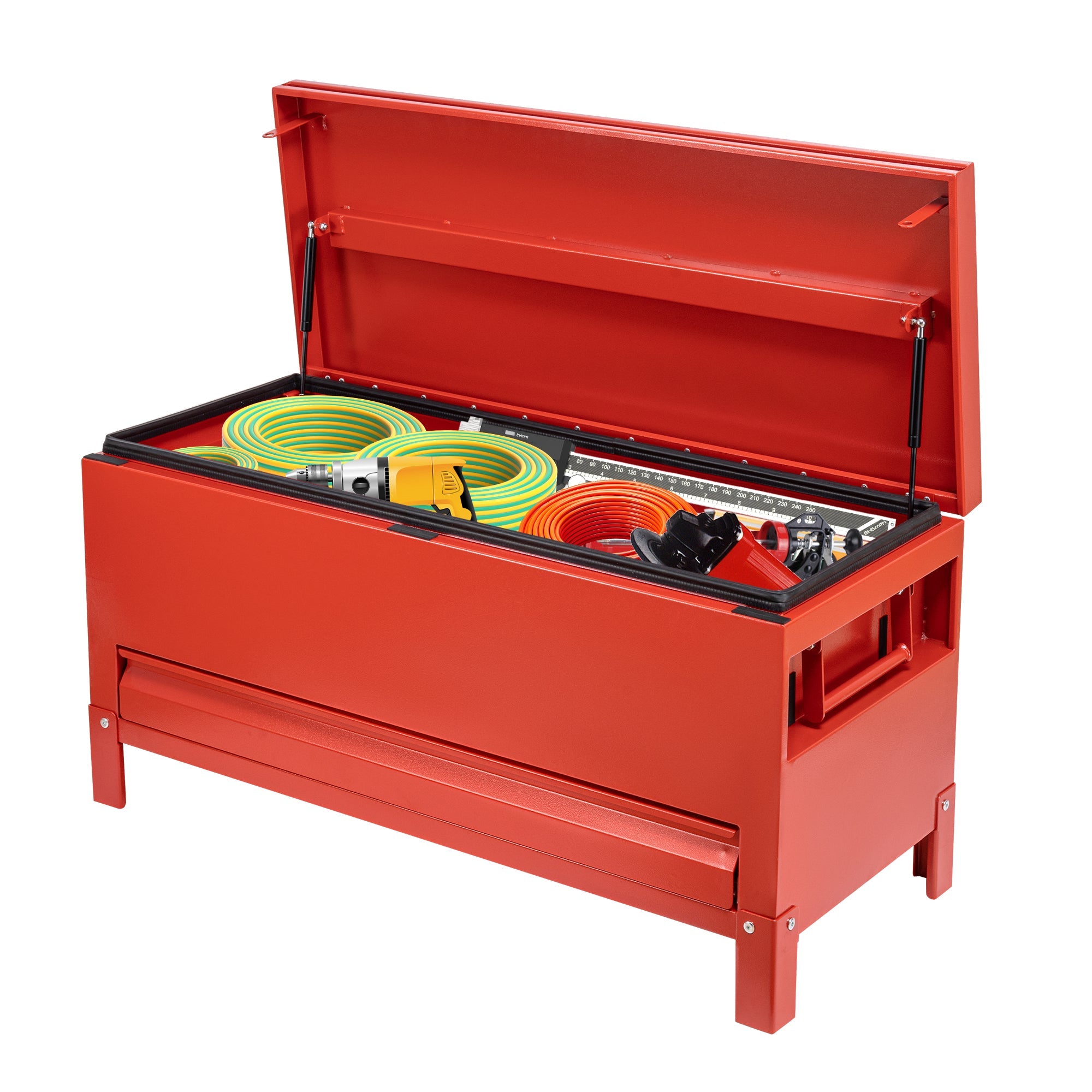 Garvee 48x20 Inch Jobsite Tool Box with Drawer, Jobsite Tool Chest Storage Cabinet Industrial Grade, Aluminum, Burgundy Red