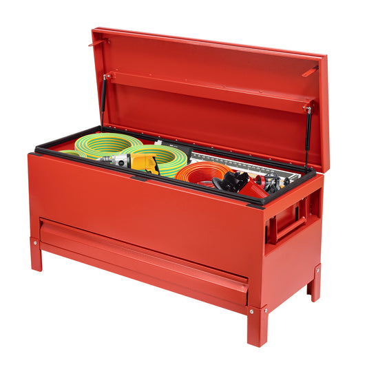 Garvee 48x20 Inch Jobsite Tool Box with Drawer, Jobsite Tool Chest Storage Cabinet Industrial Grade, Aluminum, Burgundy Red