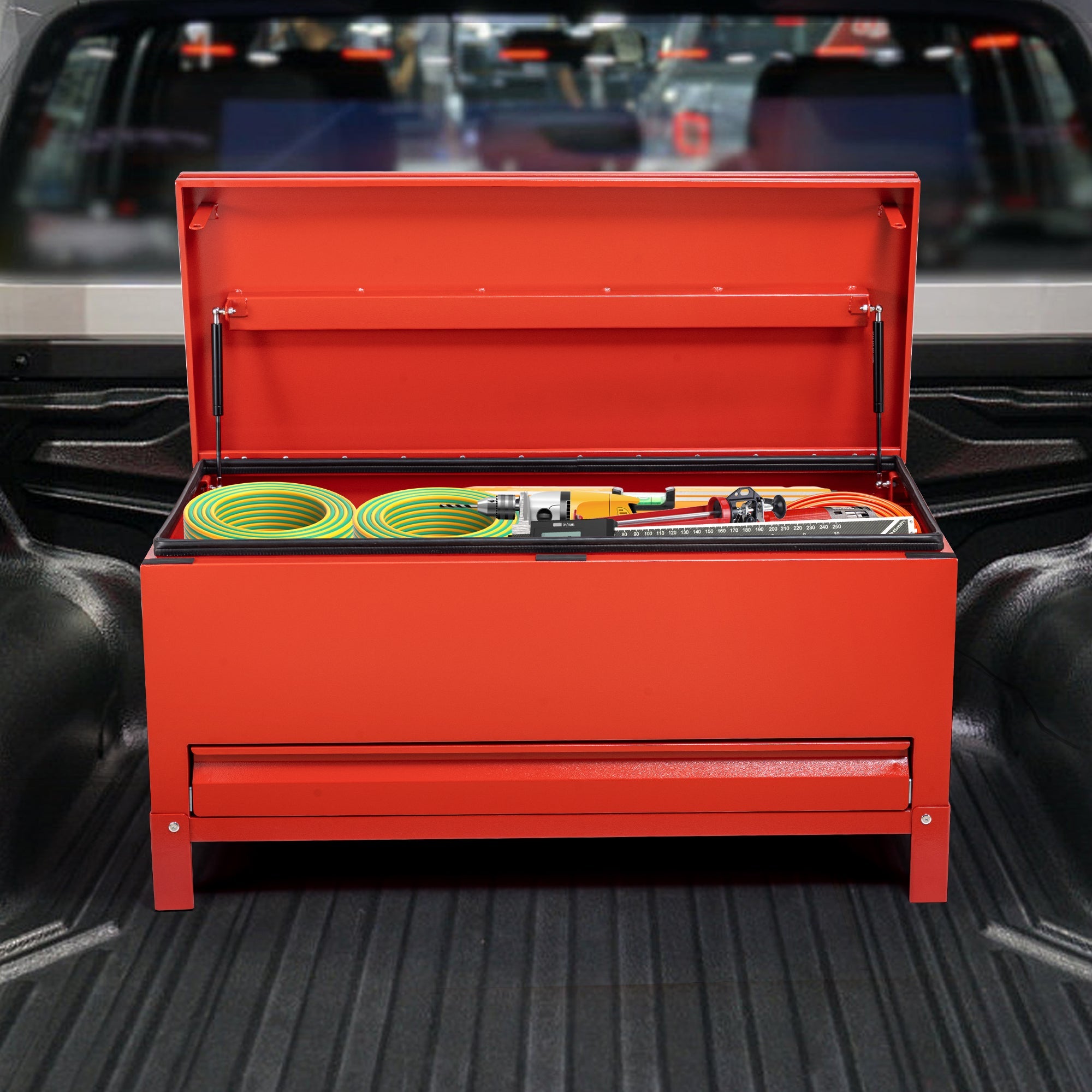 Garvee 48x20 Inch Jobsite Tool Box with Drawer, Jobsite Tool Chest Storage Cabinet Industrial Grade, Aluminum, Burgundy Red