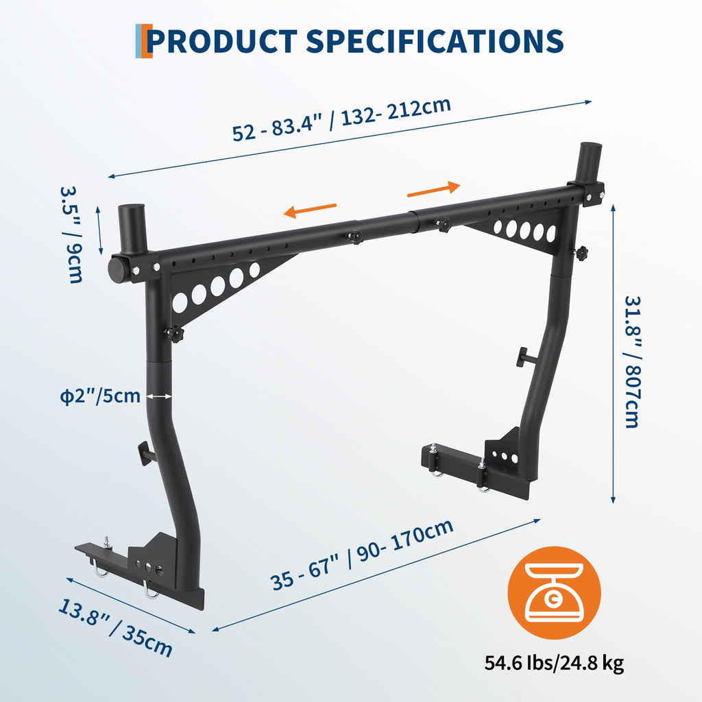 Garvee Universal Extendable Truck Ladder Rack, 35"-67" Adjustable Steel Rack, 1200 Lbs Capacity, No-Drill Heavy-Duty Pickup Rack for Kayaks, Lumber, Ladders, and Rooftop Cargo
