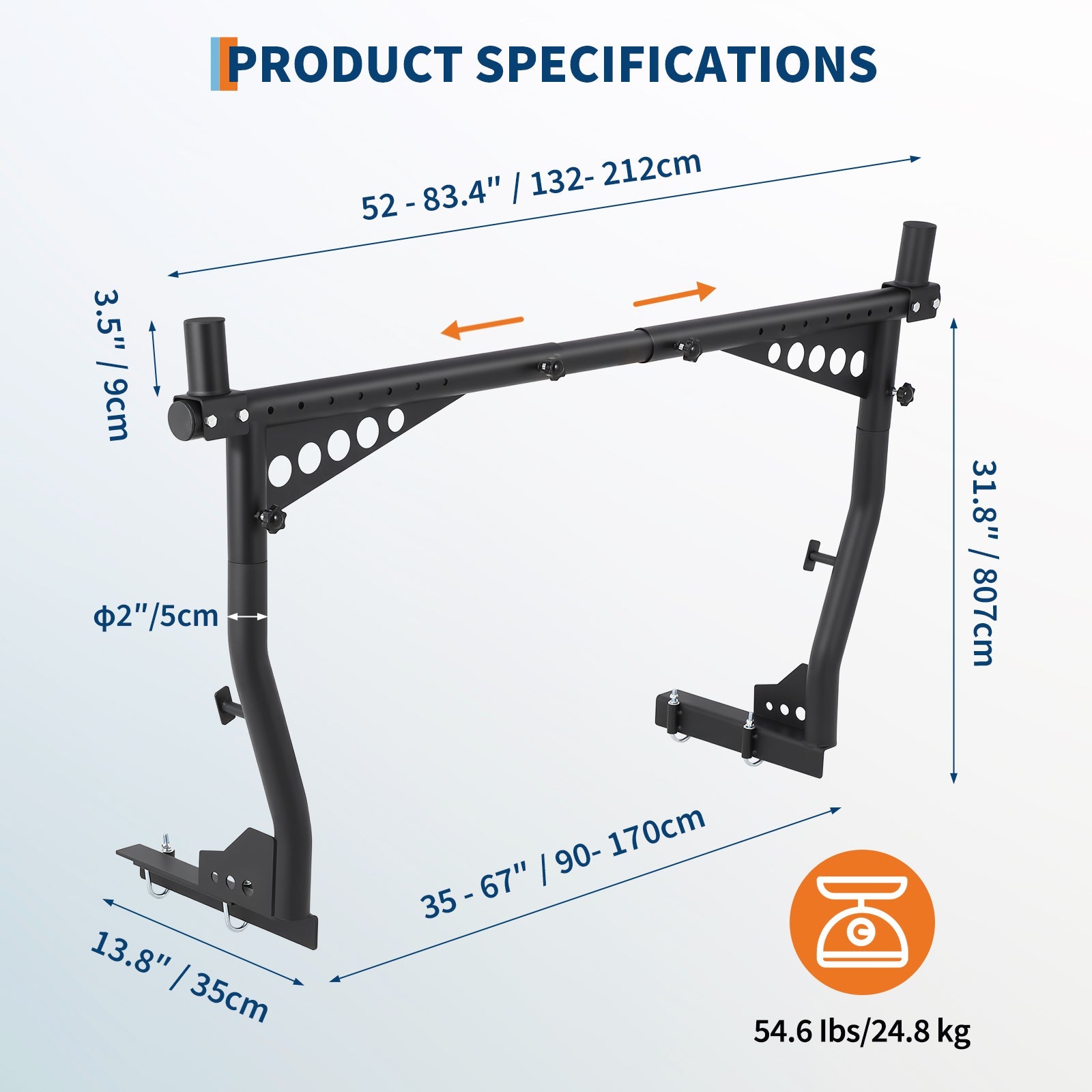 Garvee Universal Extendable Truck Ladder Rack, 35"-67" Adjustable Steel Rack, 1200 Lbs Capacity, No-Drill Heavy-Duty Pickup Rack for Kayaks, Lumber, Ladders, and Rooftop Cargo