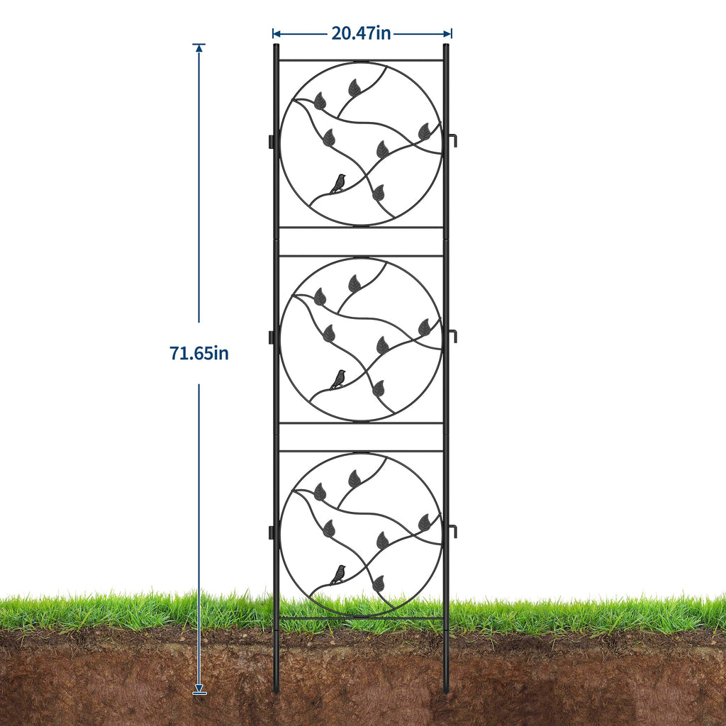 Garvee Metal Garden Trellis 71x20 Inch Rustproof Iron Frame Adjustable Hooks 2-Pack Vertical Plant Support for Roses & Clematis Patio Garden