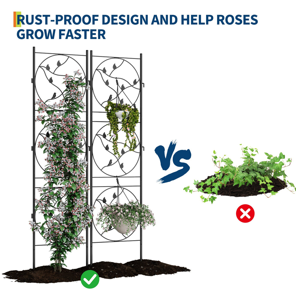 Garvee Metal Garden Trellis 71x20 Inch Rustproof Iron Frame Adjustable Hooks 2-Pack Vertical Plant Support for Roses & Clematis Patio Garden