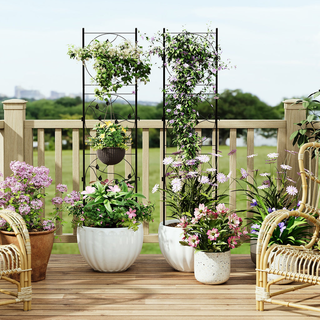 Garvee Metal Garden Trellis 71x20 Inch Rustproof Iron Frame Adjustable Hooks 2-Pack Vertical Plant Support for Roses & Clematis Patio Garden