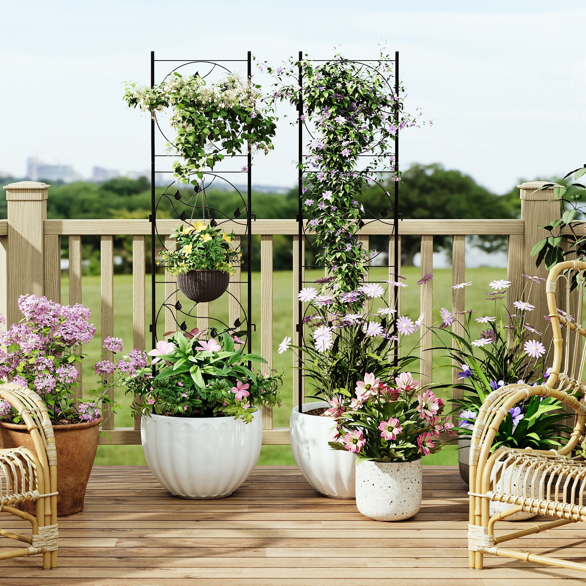 Garvee Metal Garden Trellis 71x20 Inch Rustproof Iron Frame Adjustable Hooks 2-Pack Vertical Plant Support for Roses & Clematis Patio Garden
