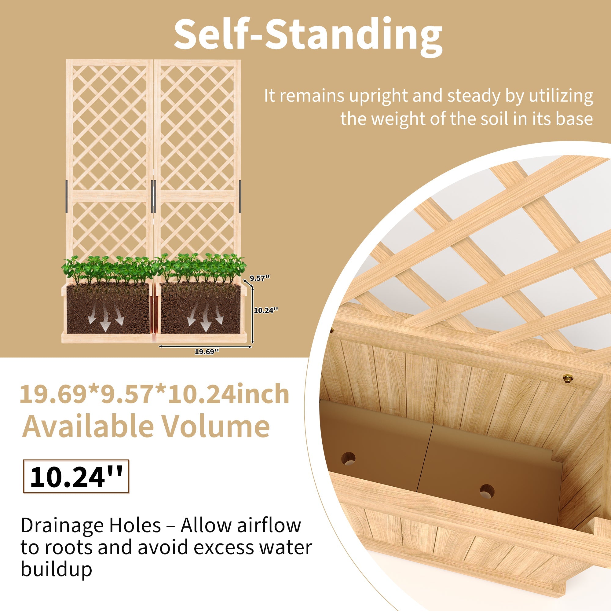 Garvee Cedar Privacy Screen with Planter Box - 41"x10"x65"Garden Fence Panel,2 Hinged Freestanding with Drain Holes, Natural Wood Room Divider for Patio, Deck, Backyard & Balcony,Raised Garden Bed Kit