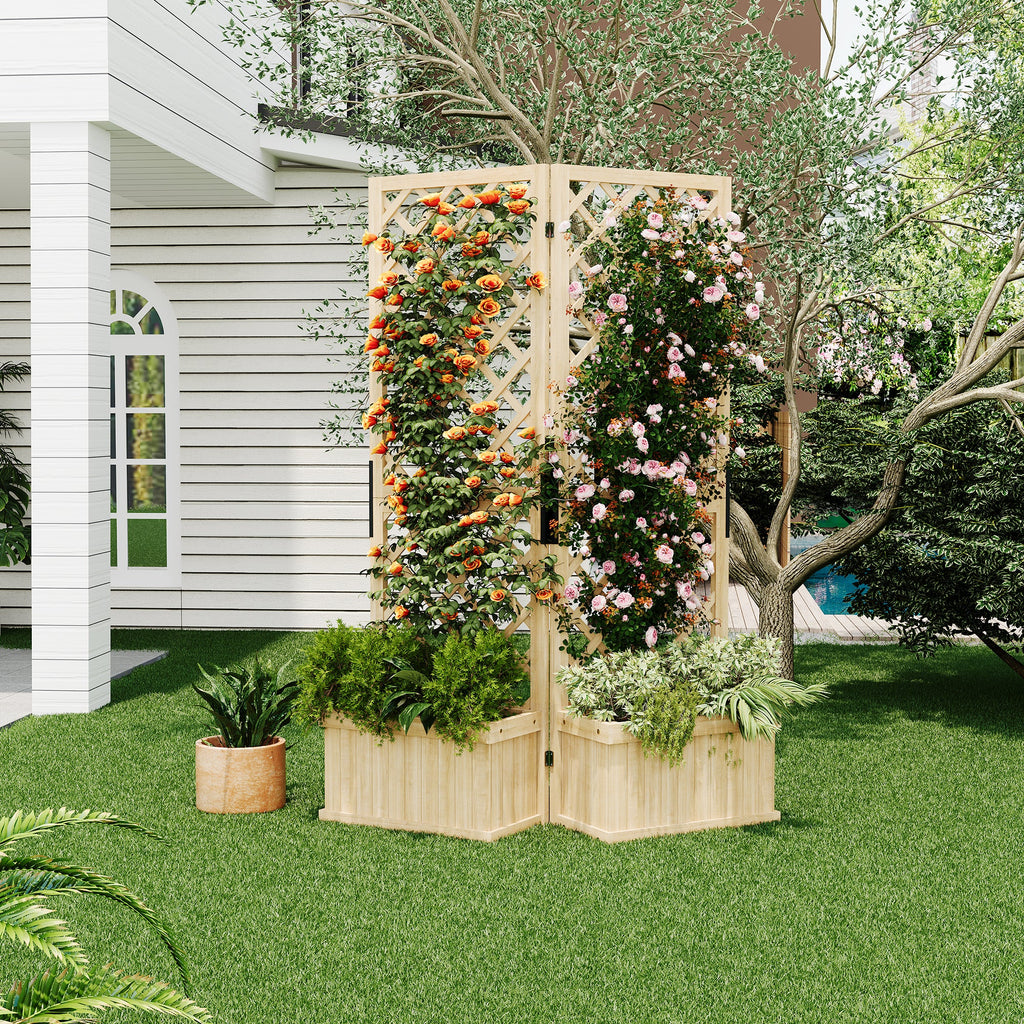 Garvee Cedar Privacy Screen with Planter Box - 41"x10"x65"Garden Fence Panel,2 Hinged Freestanding with Drain Holes, Natural Wood Room Divider for Patio, Deck, Backyard & Balcony,Raised Garden Bed Kit