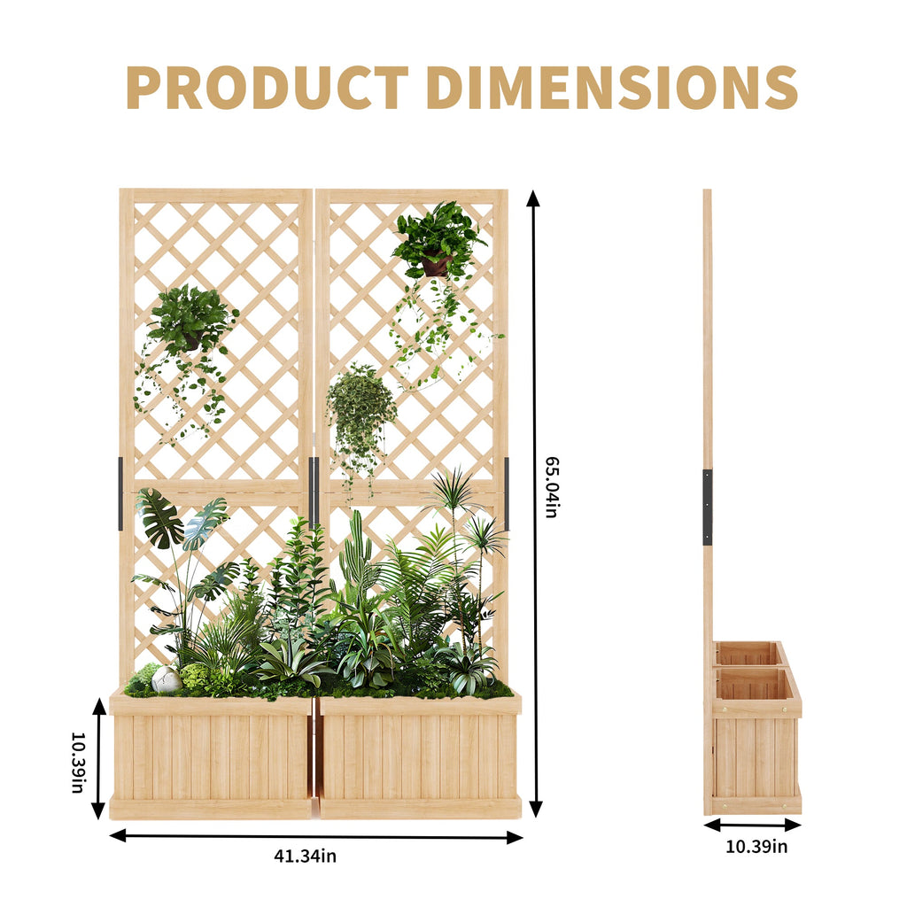 Garvee Cedar Privacy Screen with Planter Box - 41"x10"x65"Garden Fence Panel,2 Hinged Freestanding with Drain Holes, Natural Wood Room Divider for Patio, Deck, Backyard & Balcony,Raised Garden Bed Kit