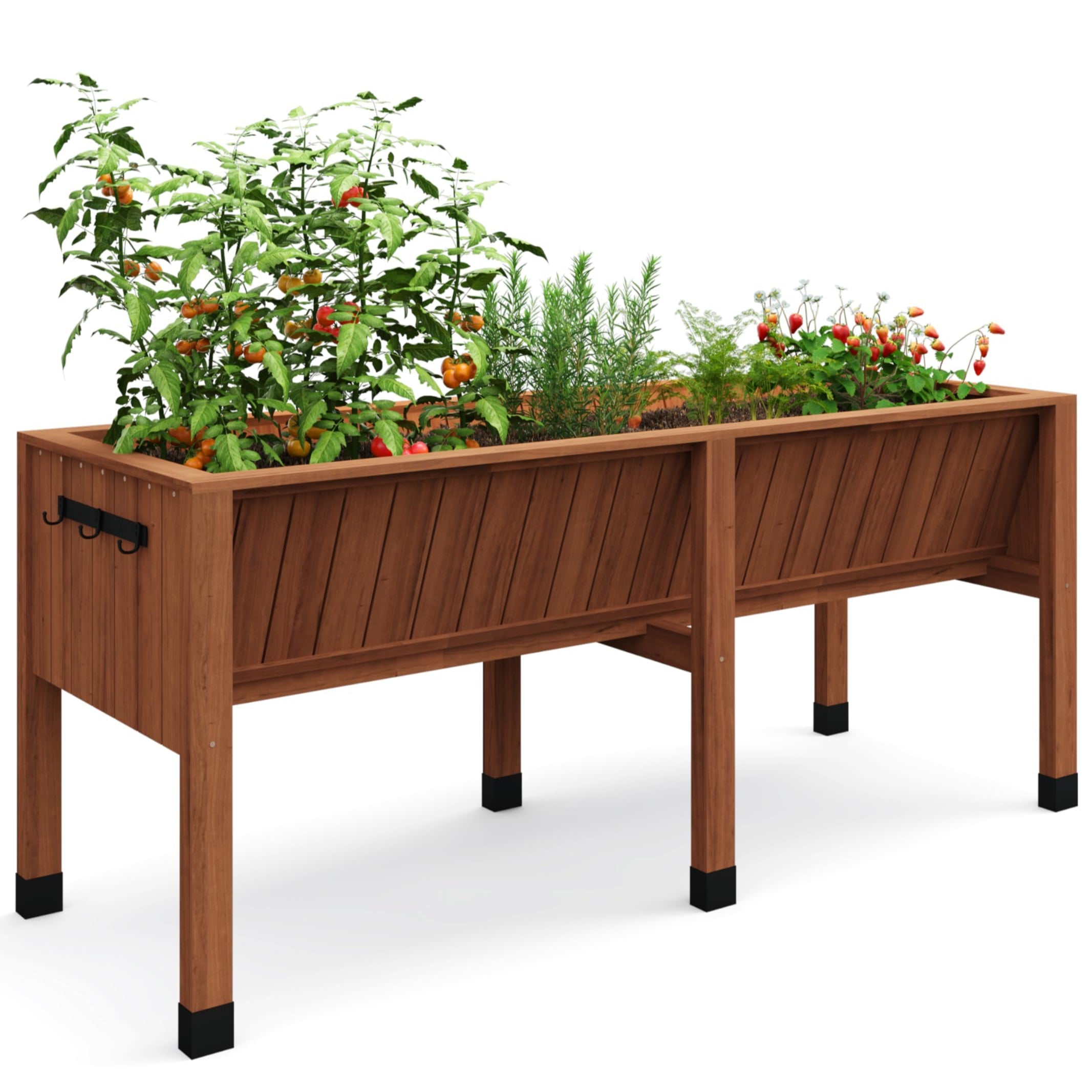Garvee 72" × 26" × 31" Cedar Raised Garden Bed with Legs, 13.7" Deep Elevated Planter Box with Liner, Drainage Hole & Tool Hooks, Acorn Brown