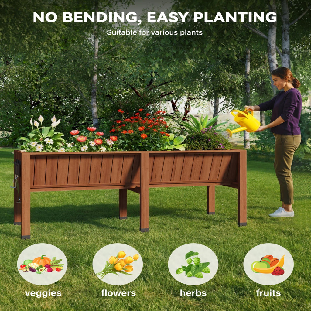 Garvee 72" × 26" × 31" Cedar Raised Garden Bed with Legs, 13.7" Deep Elevated Planter Box with Liner, Drainage Hole & Tool Hooks, Acorn Brown