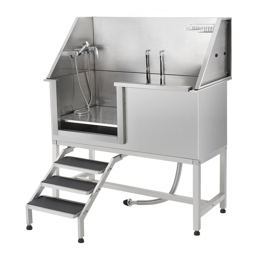 Garvee 60" Professional Stainless Steel Dog Washing Station, Dog Bathtub with Stairs, Non-Slip Grate, Durable & Rust-Resistant, Soap Box & Faucet, Large Medium Small Dogs, Home & Outdoor Grooming