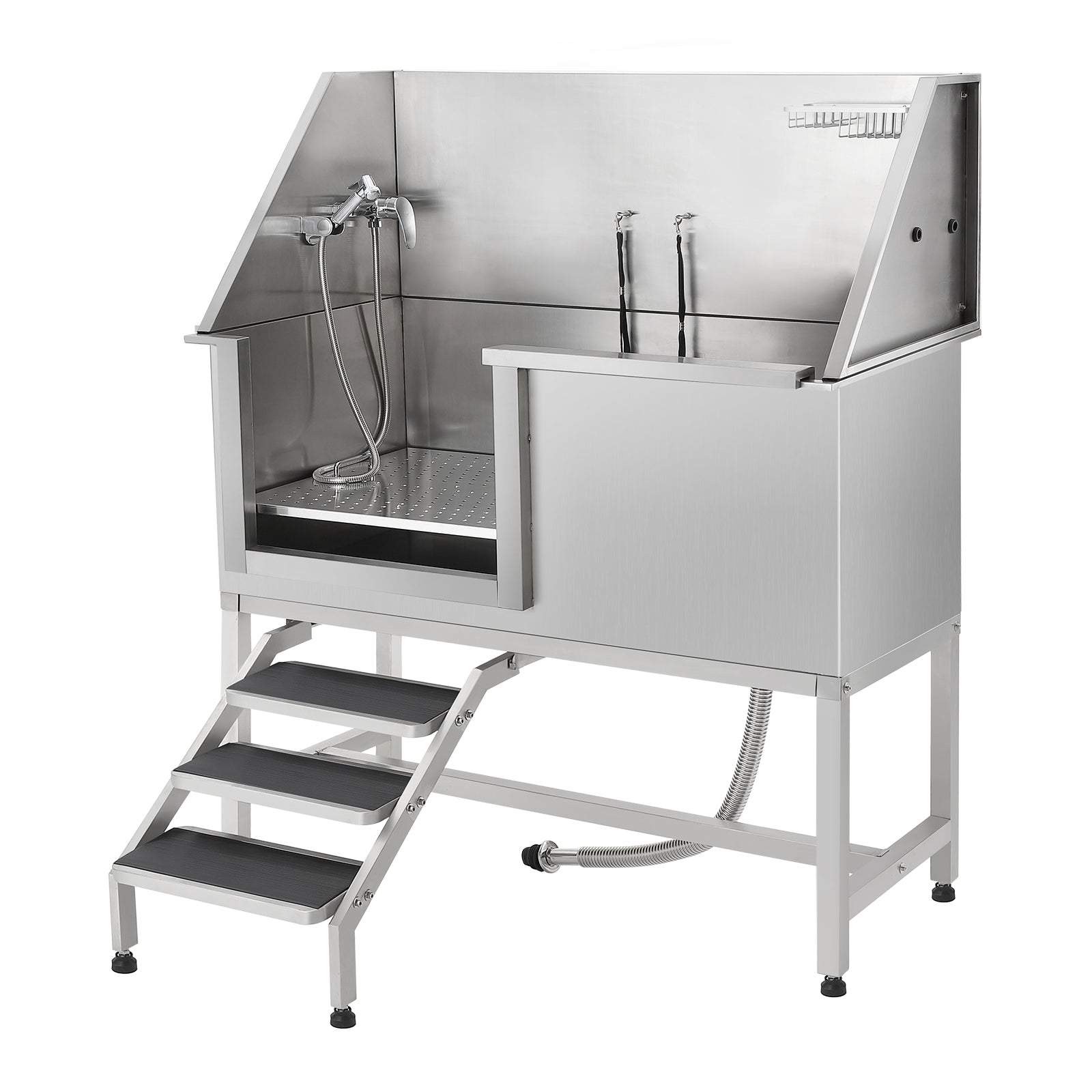 Garvee 60" Professional Stainless Steel Dog Washing Station, Dog Bathtub with Stairs, Non-Slip Grate, Durable & Rust-Resistant, Soap Box & Faucet, Large Medium Small Dogs, Home & Outdoor Grooming