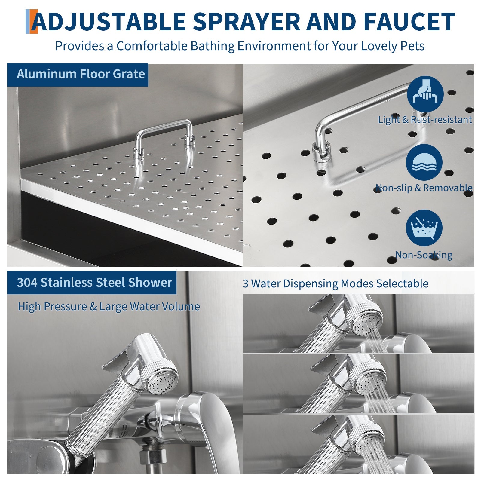 Garvee 60" Professional Stainless Steel Dog Washing Station, Dog Bathtub with Stairs, Non-Slip Grate, Durable & Rust-Resistant, Soap Box & Faucet, Large Medium Small Dogs, Home & Outdoor Grooming