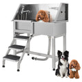 Garvee Professional Dog Grooming Tub with Stairs, 38" Stainless Steel Pet Bathing Station for Medium & Small Dogs, Adjustable Height Washing Sink, Soap Box & Faucet, Home/Pet Store Dog Wash Tub