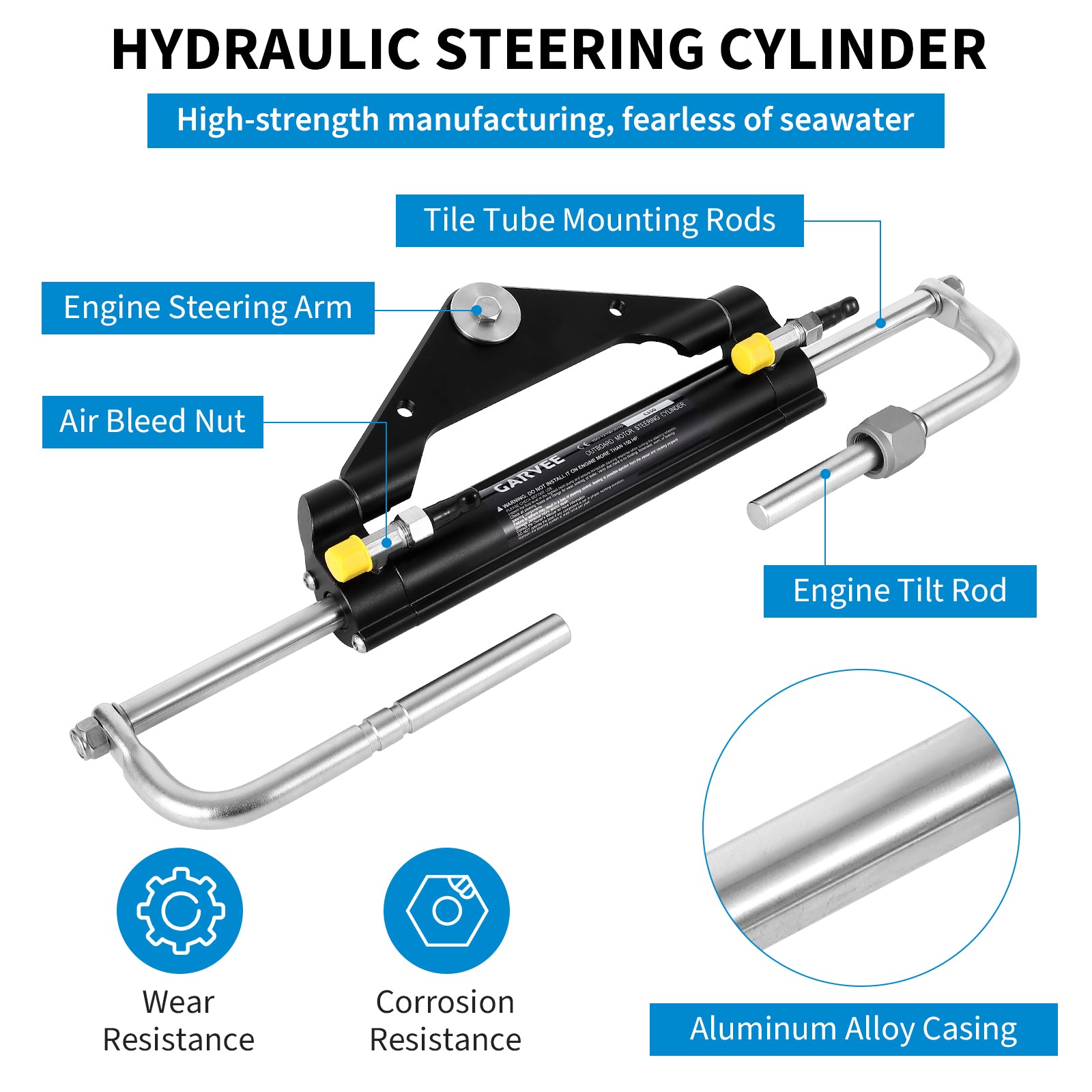 Garvee 150HP Hydraulic Steering Kit for Small-Medium Boats - Precise Control & High Pressure - Corrosion-Resistant Aluminum - Leak-Proof Hoses & Compact Cylinder - Outboard Compatible - Marine Use