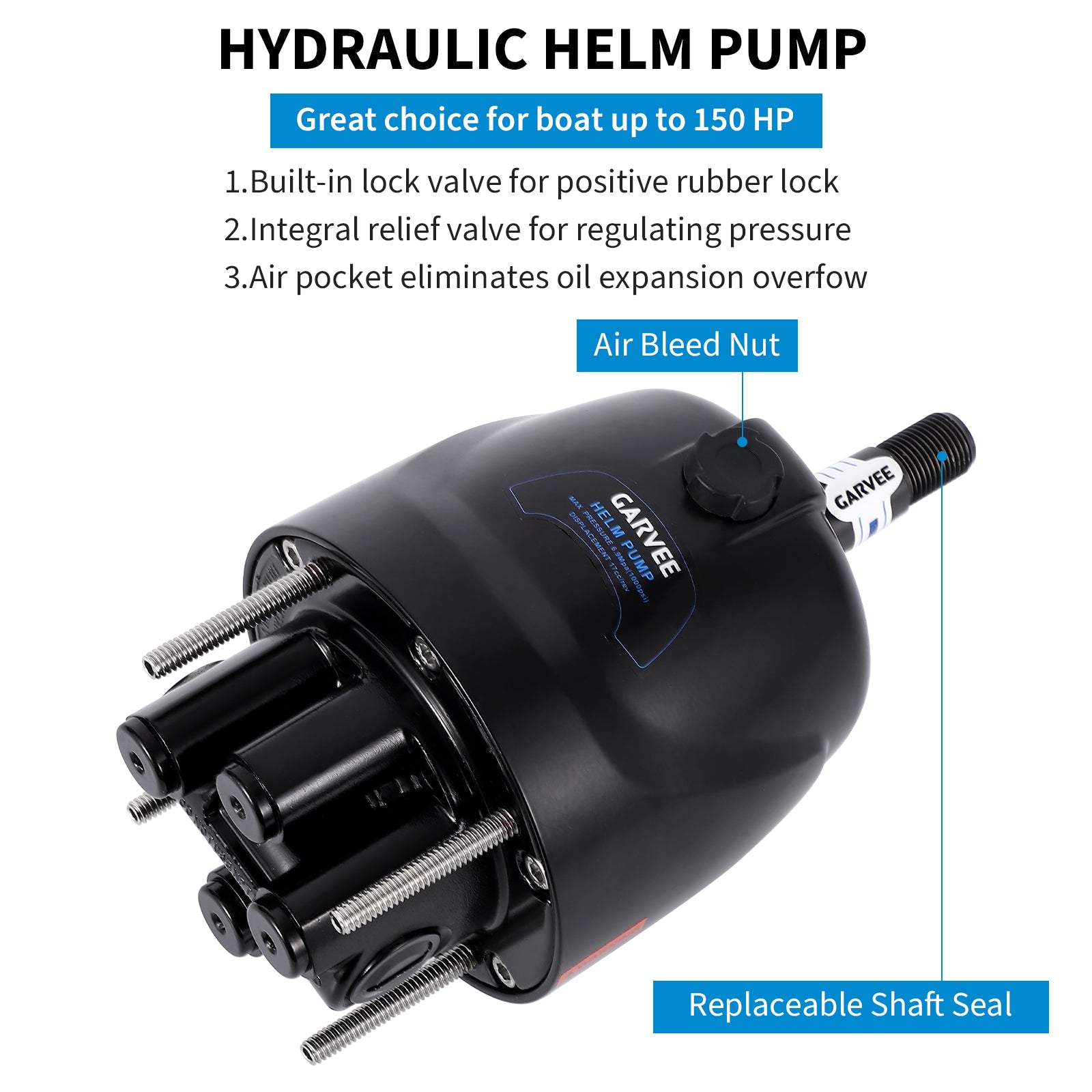 Garvee 150HP Hydraulic Steering Kit for Small-Medium Boats - Precise Control & High Pressure - Corrosion-Resistant Aluminum - Leak-Proof Hoses & Compact Cylinder - Outboard Compatible - Marine Use