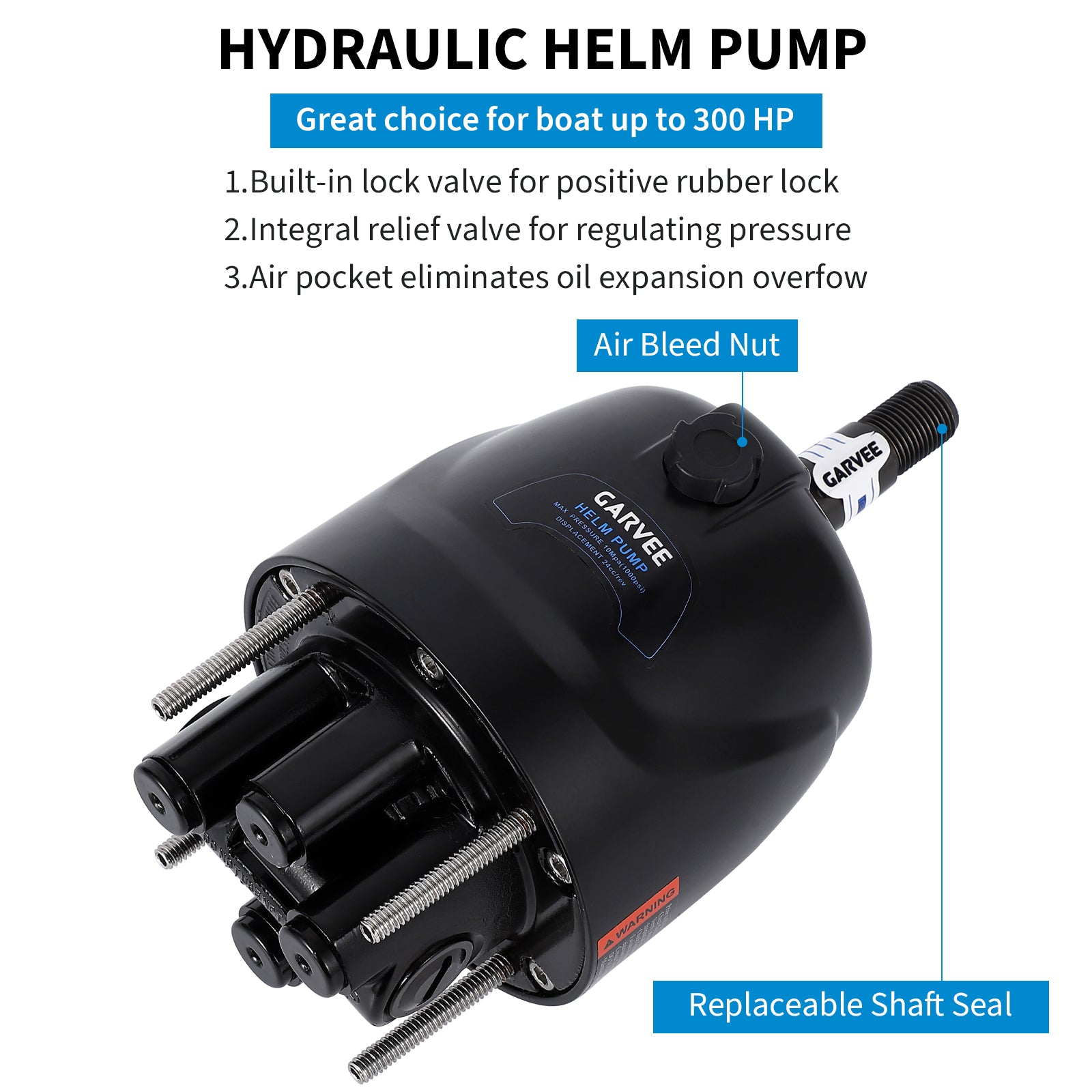 Garvee 300HP Hydraulic Steering Kit for Small-Medium Boats - Precise Control & High Pressure - Corrosion-Resistant Aluminum - Leak-Proof Hoses & Compact Cylinder - Fits Most Outboard Motors - Marine Navigation