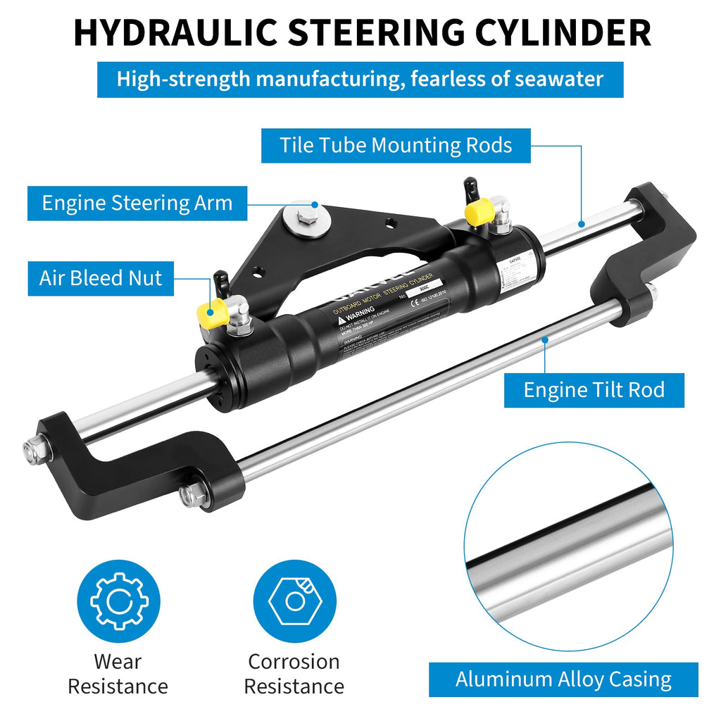 Garvee 300HP Hydraulic Steering Kit for Small-Medium Boats - Precise Control & High Pressure - Corrosion-Resistant Aluminum - Leak-Proof Hoses & Compact Cylinder - Fits Most Outboard Motors - Marine Navigation