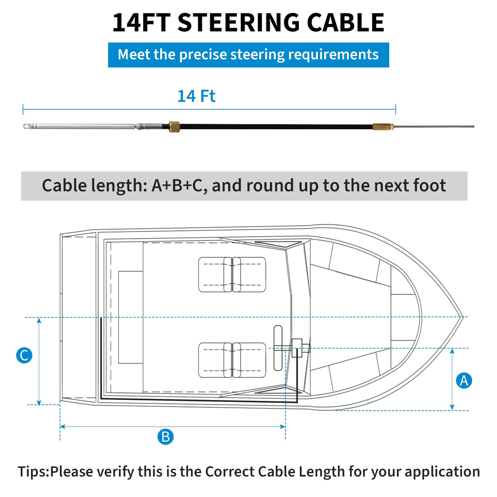 Garvee Boat Steering System 14ft Cable Outboard Kit for 3/4" Shaft Cast Steel & 304 Stainless Steel Corrosion-Resistant Adjustable Nuts for Fishing Boats Yachts Recreational Watercraft