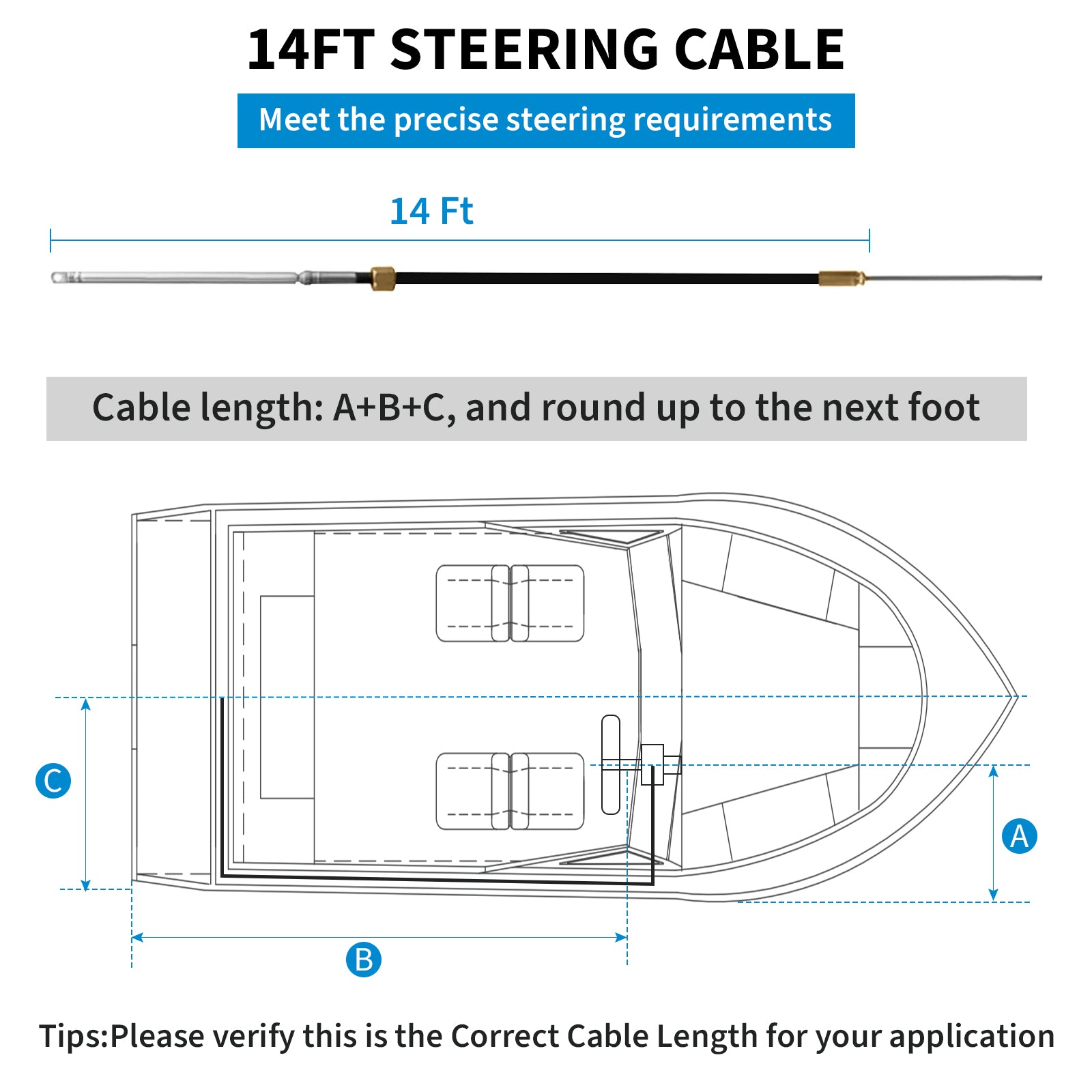 Garvee Boat Steering System 14ft Cable Outboard Kit for 3/4" Shaft Cast Steel & 304 Stainless Steel Corrosion-Resistant Adjustable Nuts for Fishing Boats Yachts Recreational Watercraft