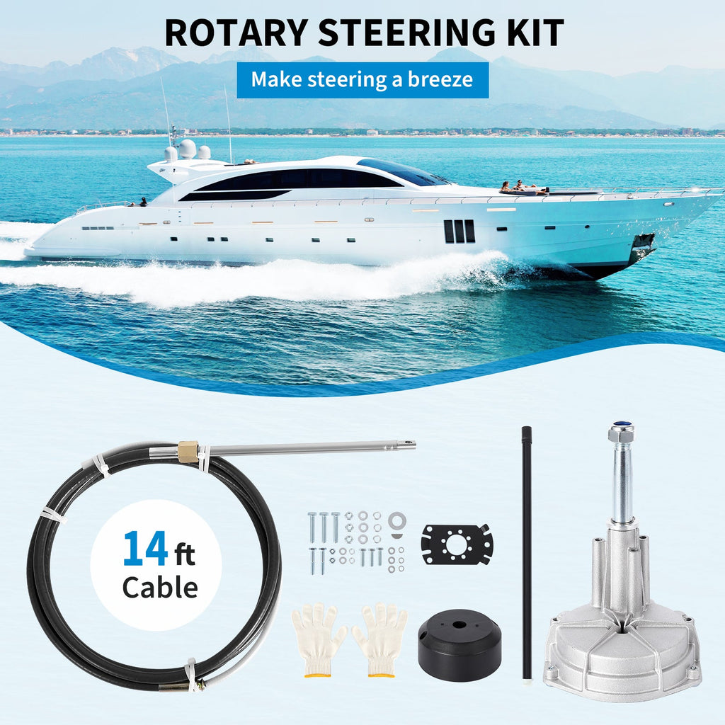 Garvee Boat Steering System 14ft Cable Outboard Kit for 3/4" Shaft Cast Steel & 304 Stainless Steel Corrosion-Resistant Adjustable Nuts for Fishing Boats Yachts Recreational Watercraft