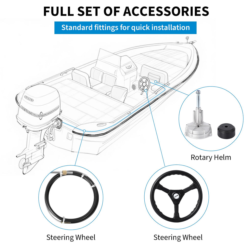 Garvee Boat Steering System with 14ft Cable & 13.5" Wheel, Cast Steel & 304 Stainless, Low-Effort Precise Control, 3/4" Shaft, Quick Install for Yachts & Fishing Boats