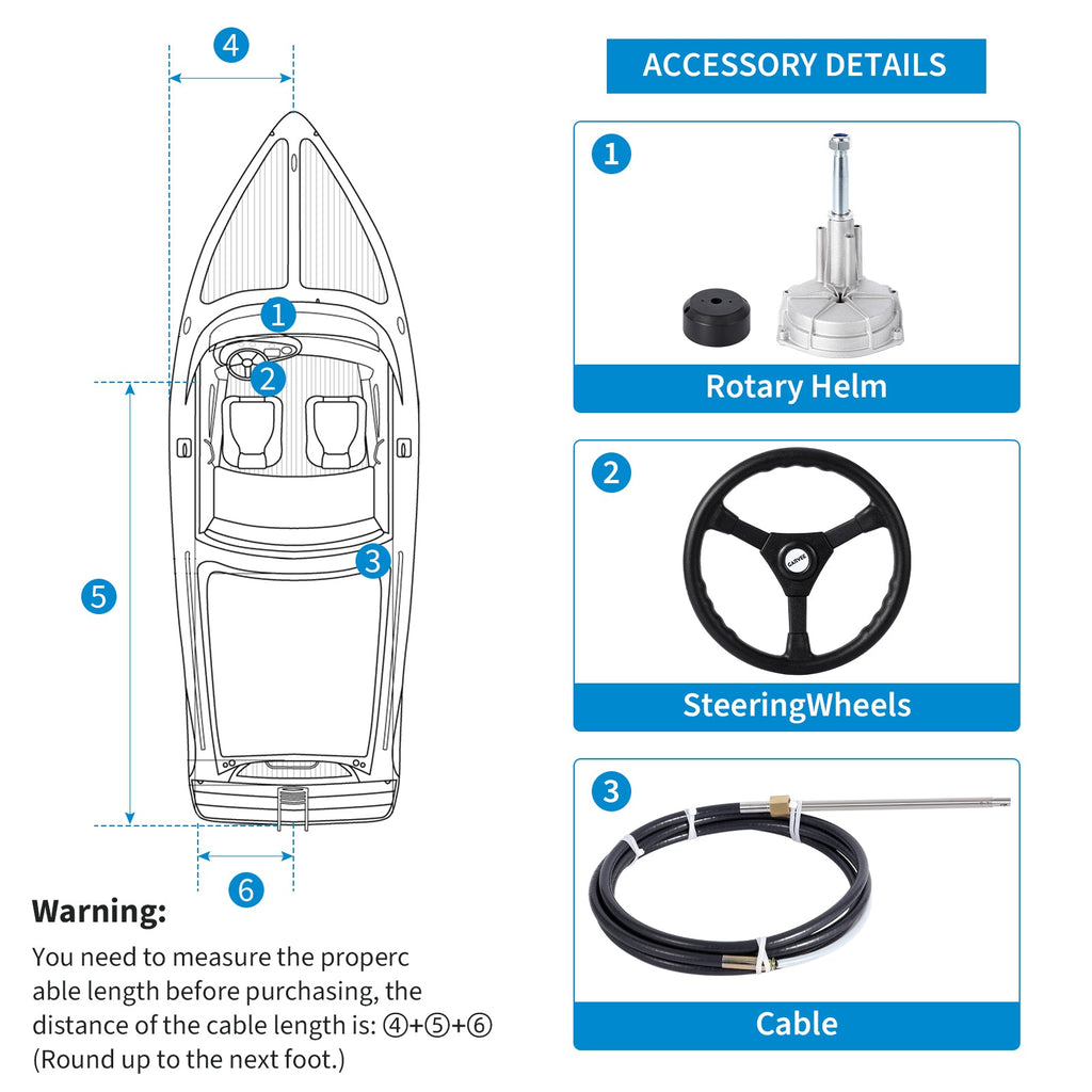 Garvee Boat Steering System with 14ft Cable & 13.5" Wheel, Cast Steel & 304 Stainless, Low-Effort Precise Control, 3/4" Shaft, Quick Install for Yachts & Fishing Boats