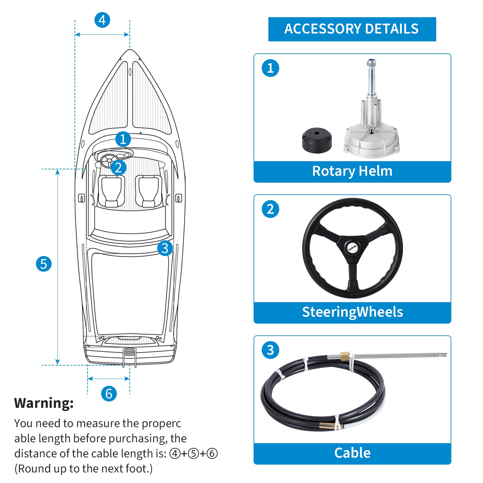 Garvee Boat Steering System with 14ft Cable & 13.5" Wheel, Cast Steel & 304 Stainless, Low-Effort Precise Control, 3/4" Shaft, Quick Install for Yachts & Fishing Boats
