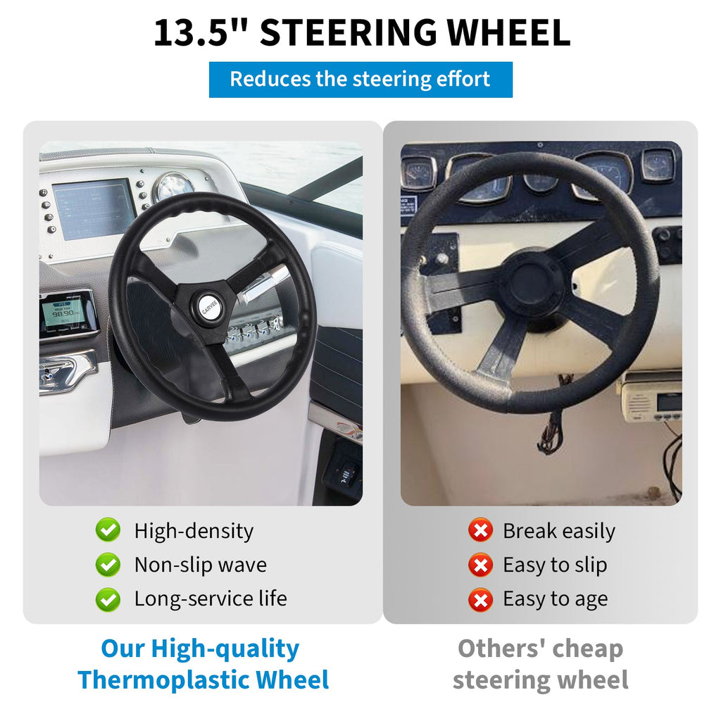 Garvee Boat Steering System with 14ft Cable & 13.5" Wheel, Cast Steel & 304 Stainless, Low-Effort Precise Control, 3/4" Shaft, Quick Install for Yachts & Fishing Boats