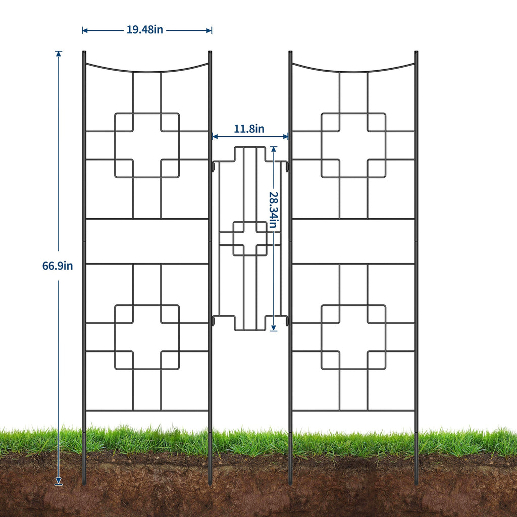 Garvee Fence Panel Outdoor - 66.9 Inch Tall Rustproof Iron Barrier with Gate, Decorative Garden Yard Border Patio