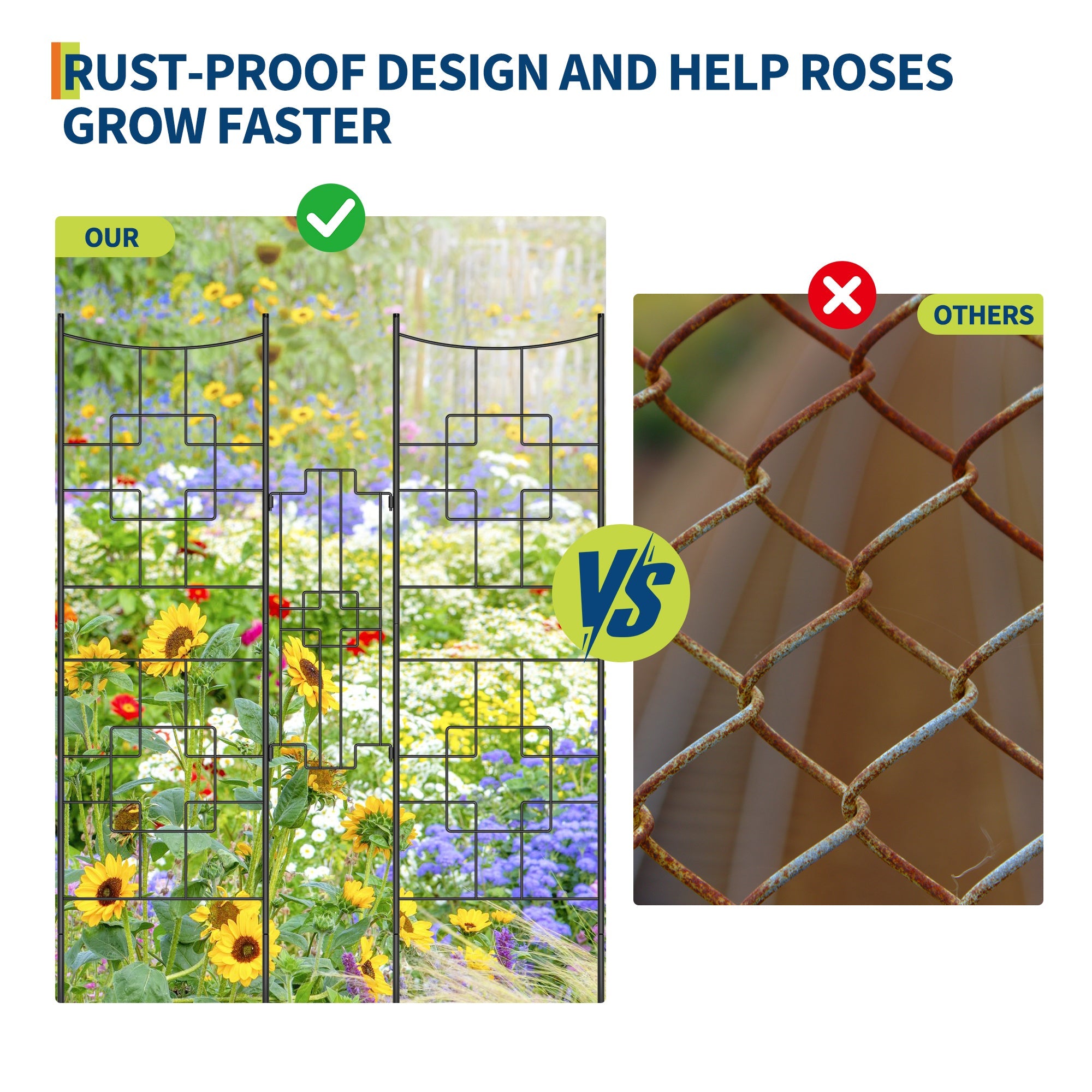 Garvee Fence Panel Outdoor - 66.9 Inch Tall Rustproof Iron Barrier with Gate, Decorative Garden Yard Border Patio